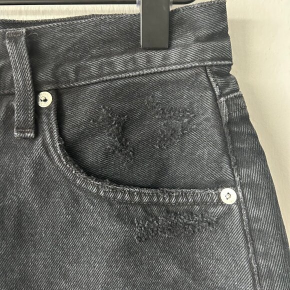 AGOLDE Parker Raw Hem Black Distressed Denim Mini Skirt Women's Size 25 - Picture 3 of 9